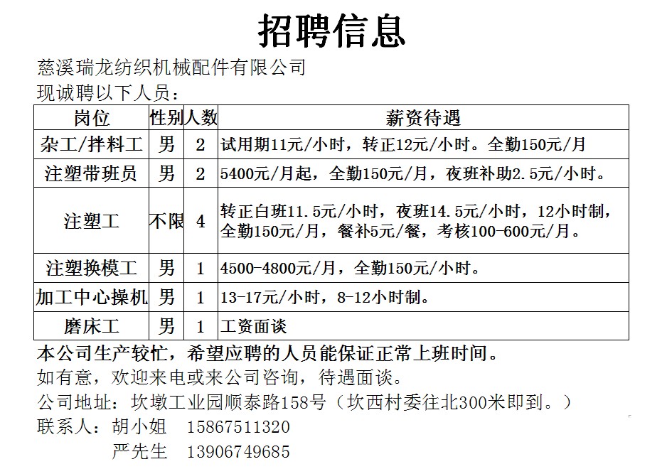 转塘招工最新招聘信息概览