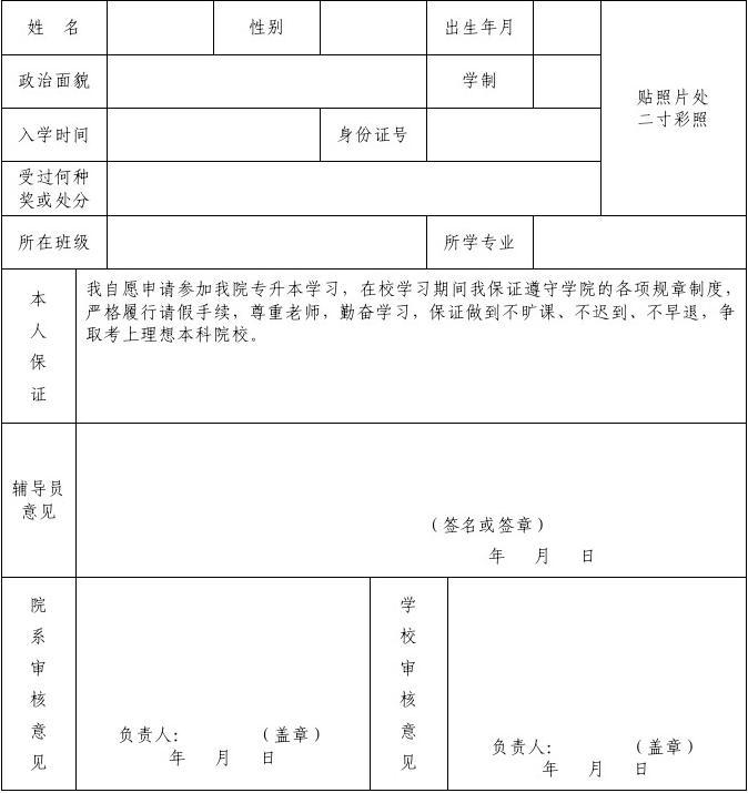 关于专升本申请表的详细解读