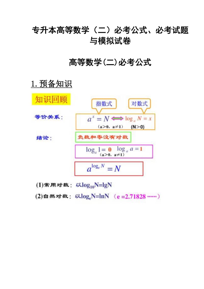 专升本高数二公式详解